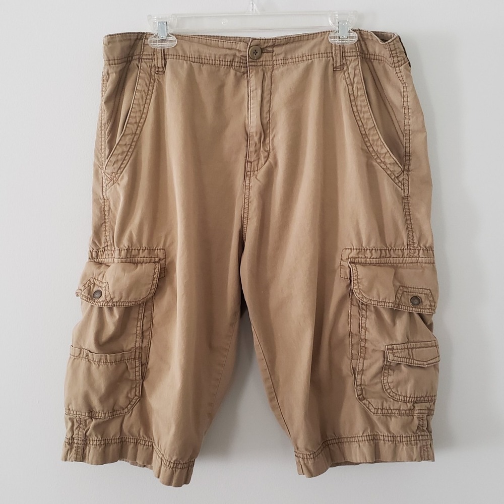 Vintage Plugg Mens Y2K Cargo Shorts SIZE 34 Skater Baggy Grunge Streetwear Tan